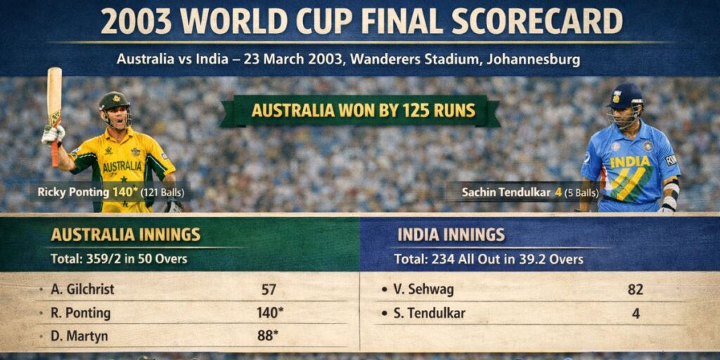 2003 World Cup Final Scorecard – Full Match Details, Stats & Highlights